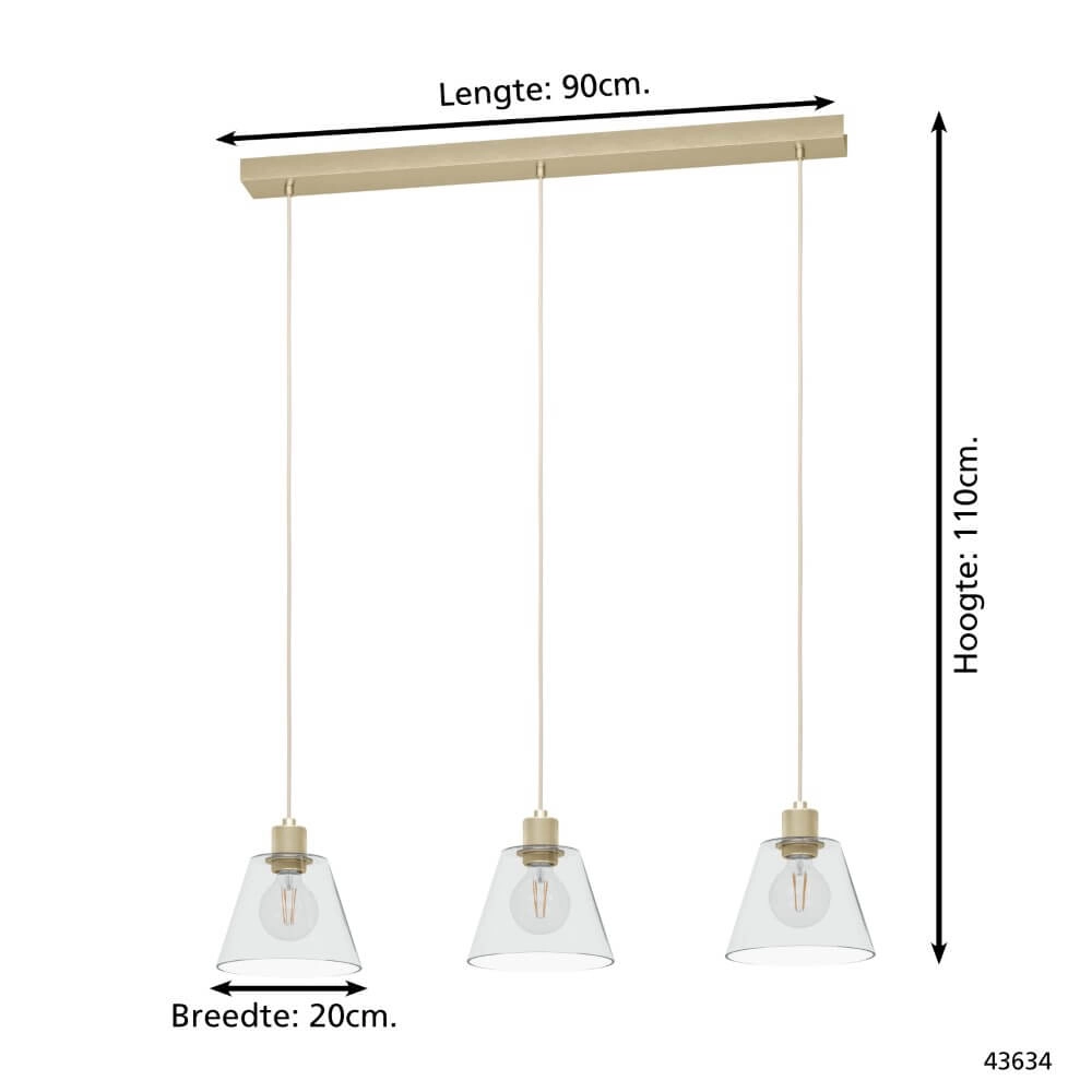 Dining table hanging lamp Copley gold with glass Eglo 9002759436346