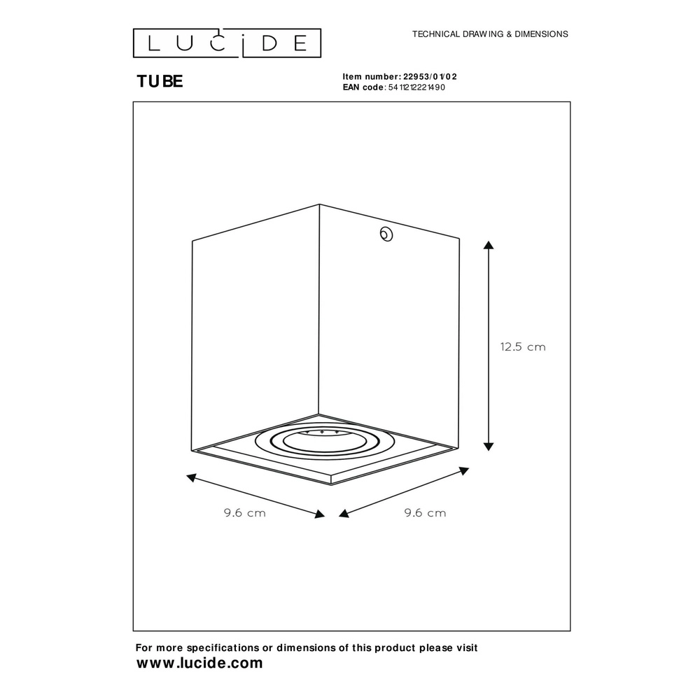Surface-mounted ceiling spot Tube square gold Lucide 5411212221490