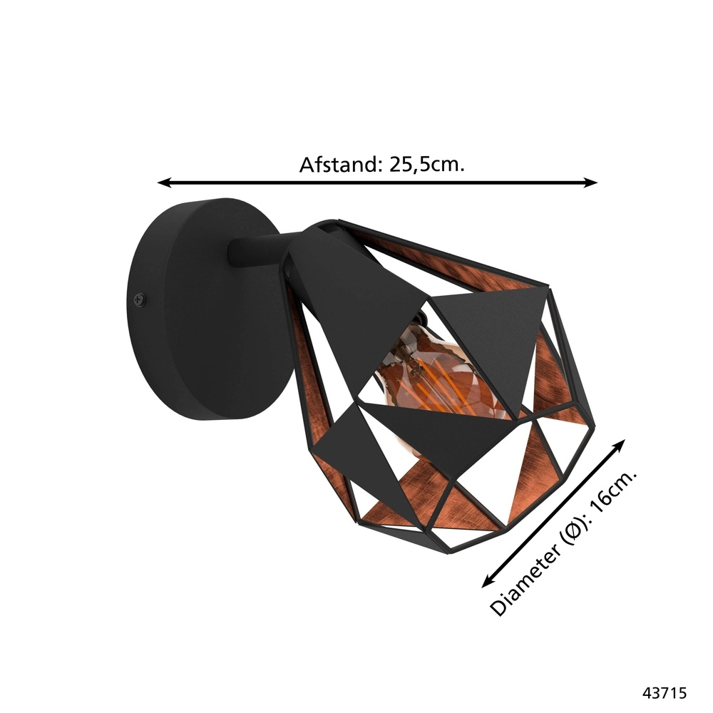 Wall light Carlton 7 black with copper Eglo 9002759437152