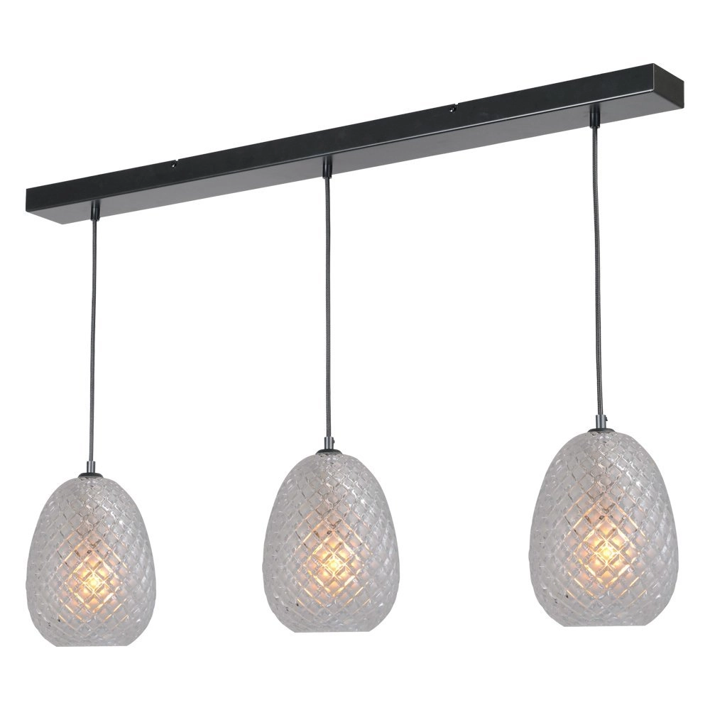 Black hanging lamp Pineapple 3-light with clear glass