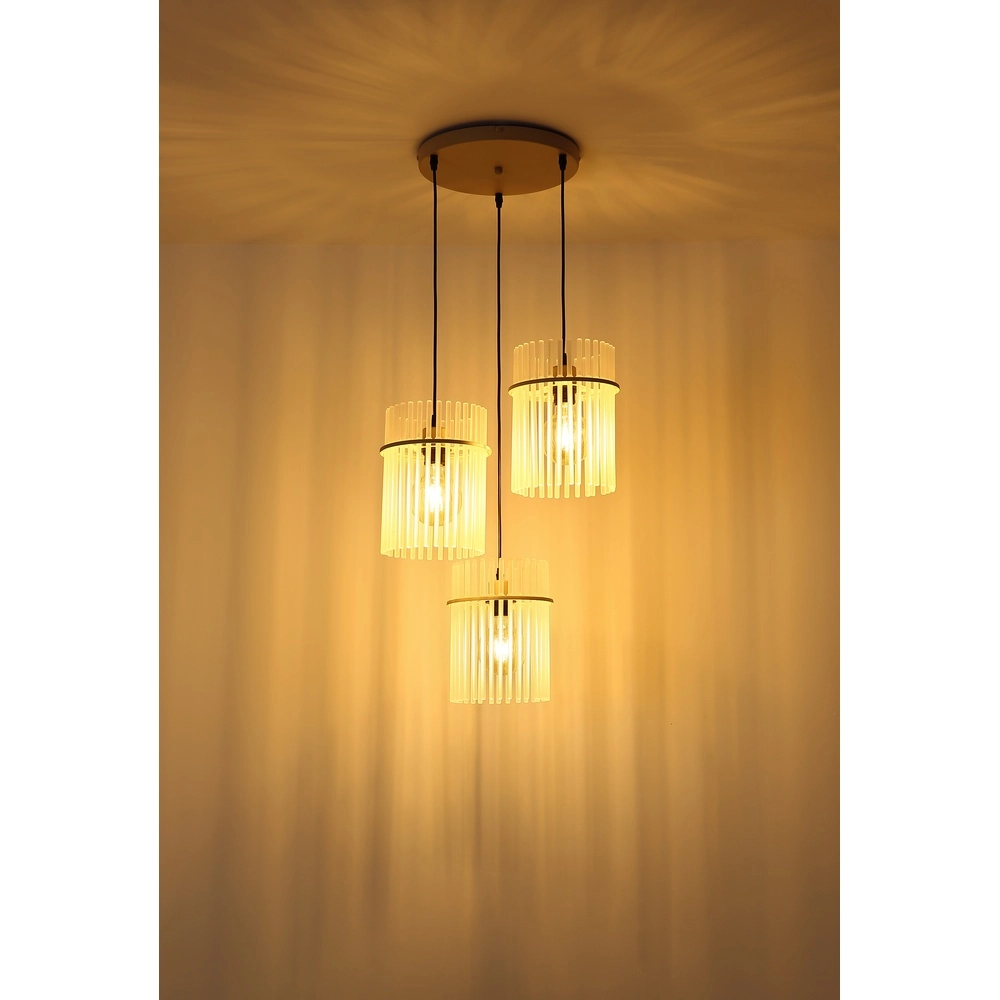 3-light pendant lamp Gorley sand brown with glass round Globo 9007371569717