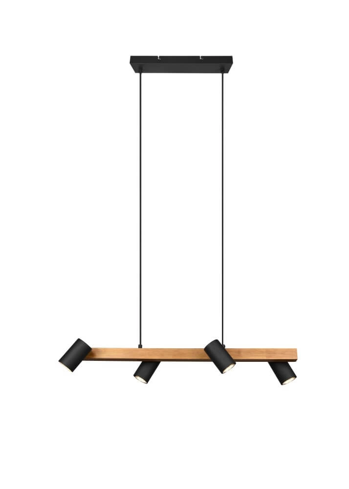 Adjustable hanging lamp Marley Black with wood Trio 4017807523720