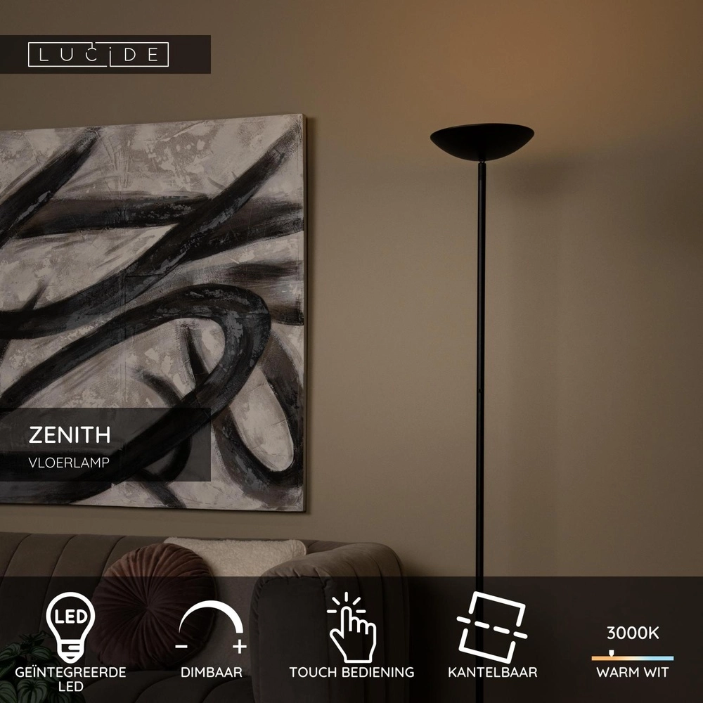 Design floor lamp Zenith Black Lucide 5411212194060