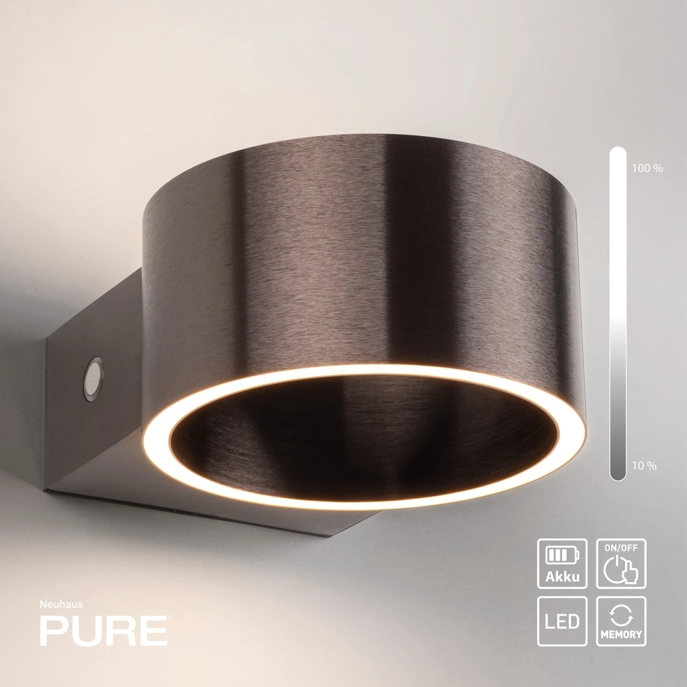 Rechargeable wall lamp Pure Akku Clipse Dark brown brushed Paul Neuhaus 4012248393017