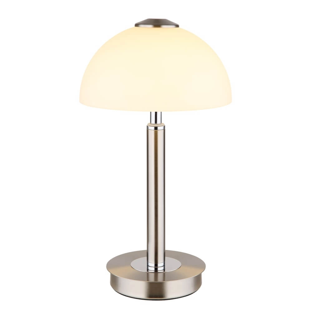 Table lamp Uldin nickel with white glass