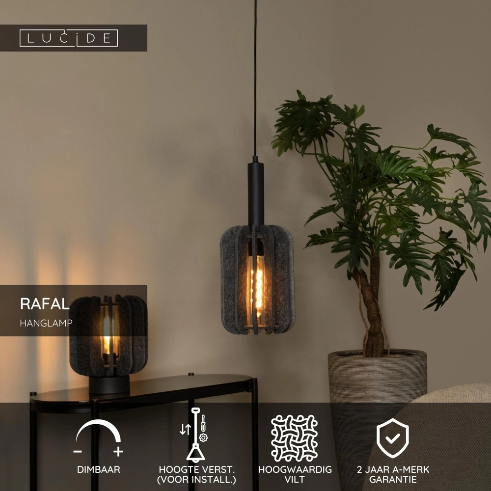 Sleek pendant lamp Rafal black with gray Lucide 5411212452764