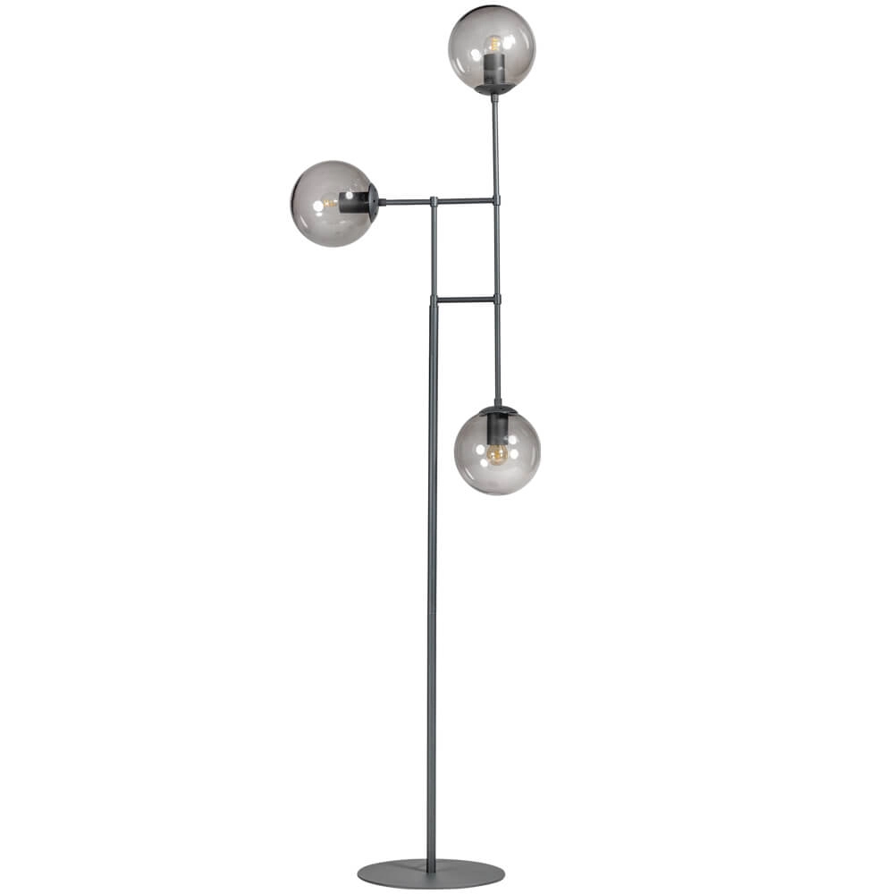 Design floor lamp Davina 3-light black with smoke glass