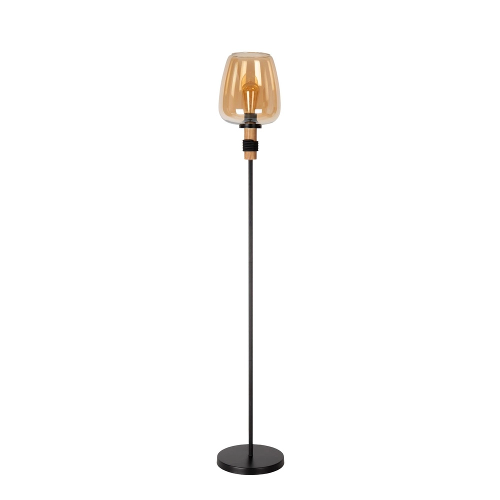 Floor lamp Ilona black with amber glass