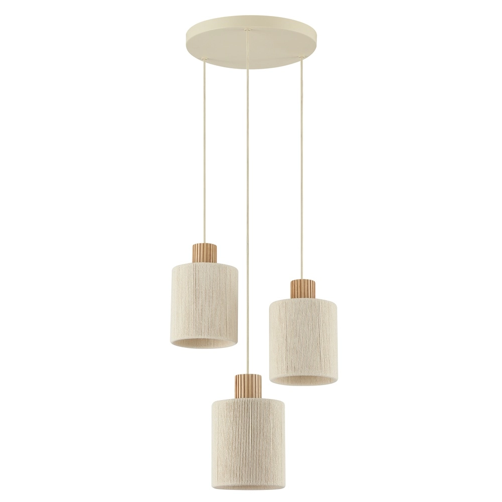 Beige pendant lamp Arlo with wood japandi Ø 40cm 3-lights