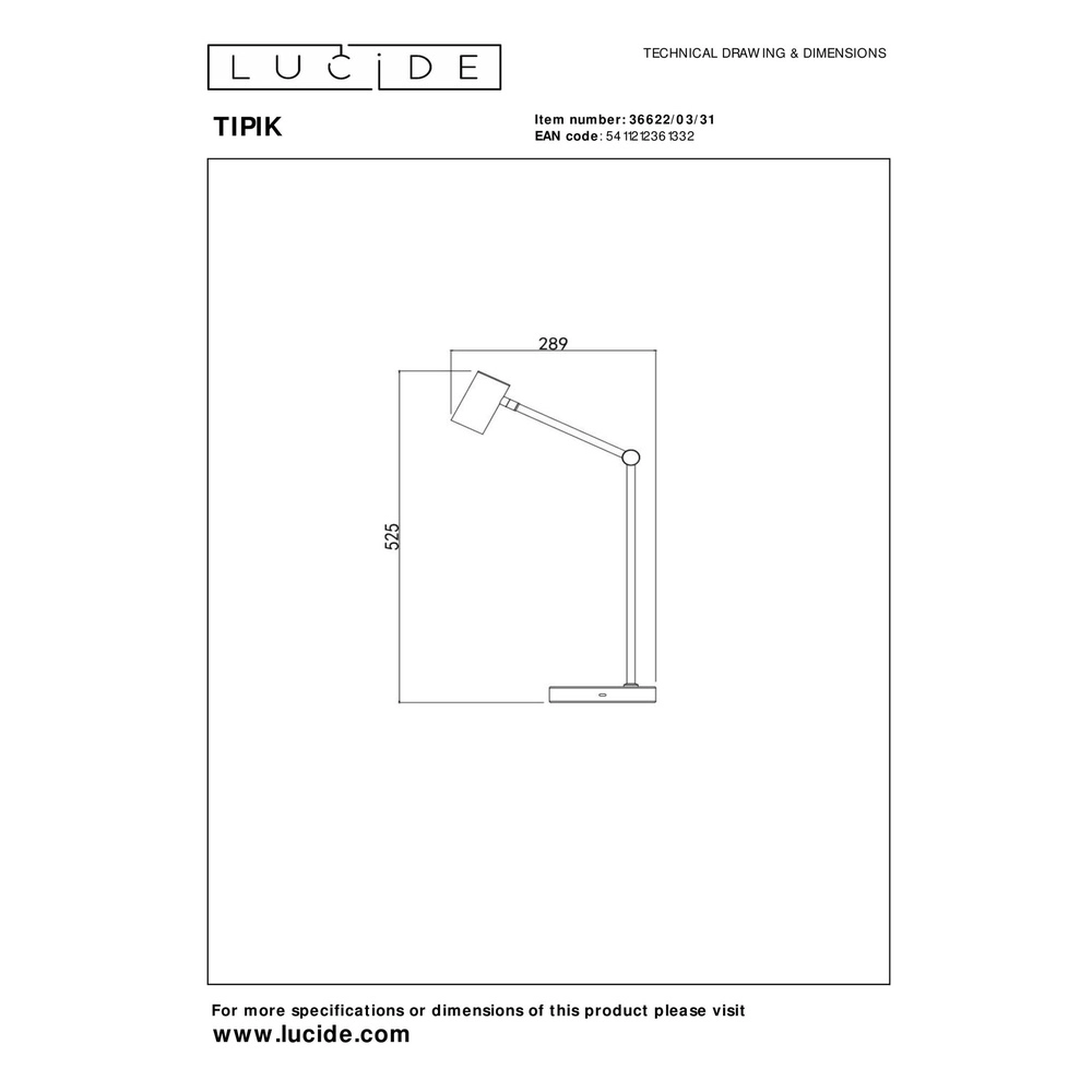 Rechargeable desk lamp Tipik white Lucide 5411212361332