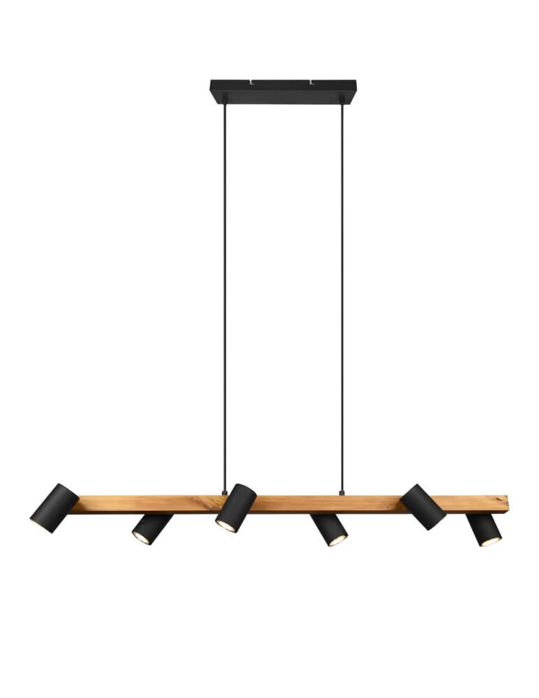 Hanging lamp Marley 6-light black with wood Trio 4017807523843