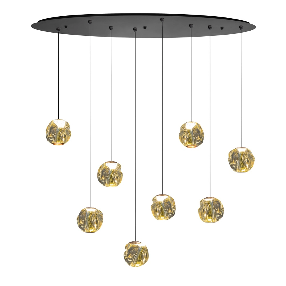 Pendant lamp Melina black with amber glass oval 8-lights