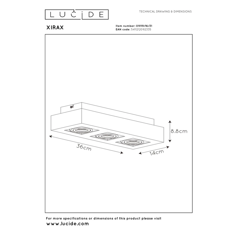 Ceiling spotlight Xirax 3 x 5W white Lucide 5411212092335