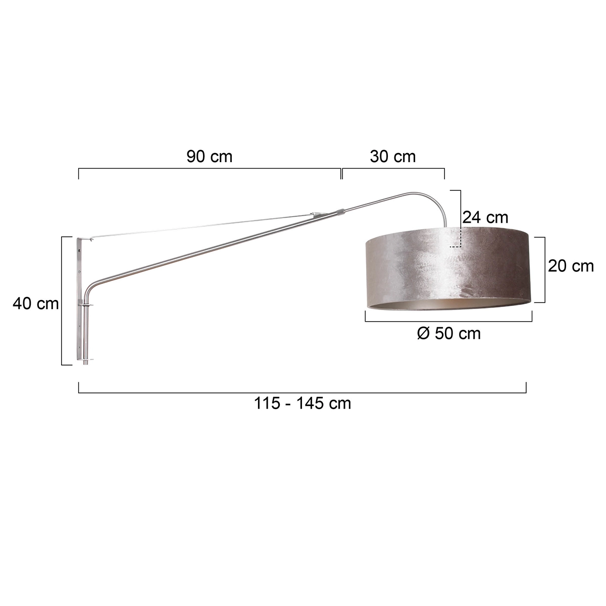 Wall lamp Elegant Classy 50cm stainless steel with taupe velvet shade Steinhauer 8712746146011