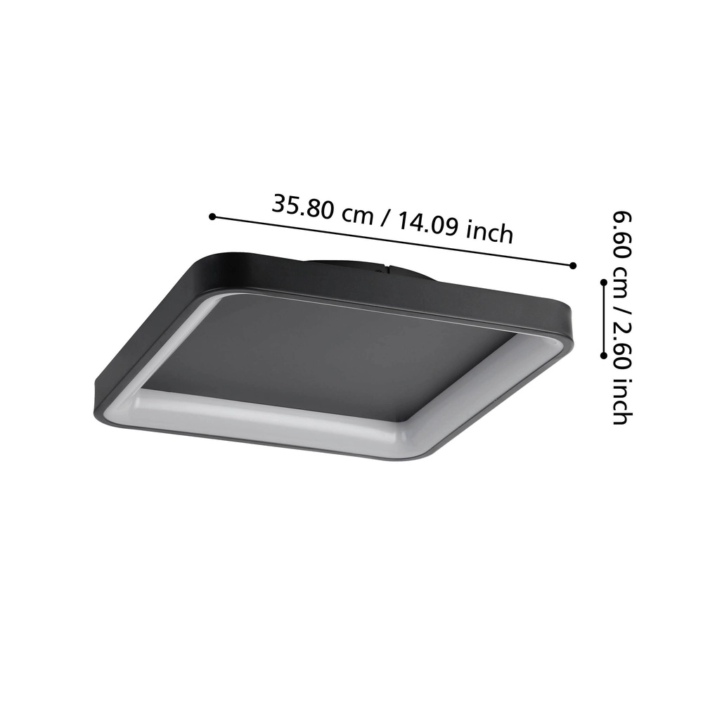 Sleek led ceiling light Loretello 35x35cm - black Eglo 9008606316397