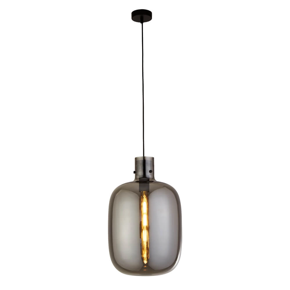 Pendant Lamp Glass Barrel black with smoke glass