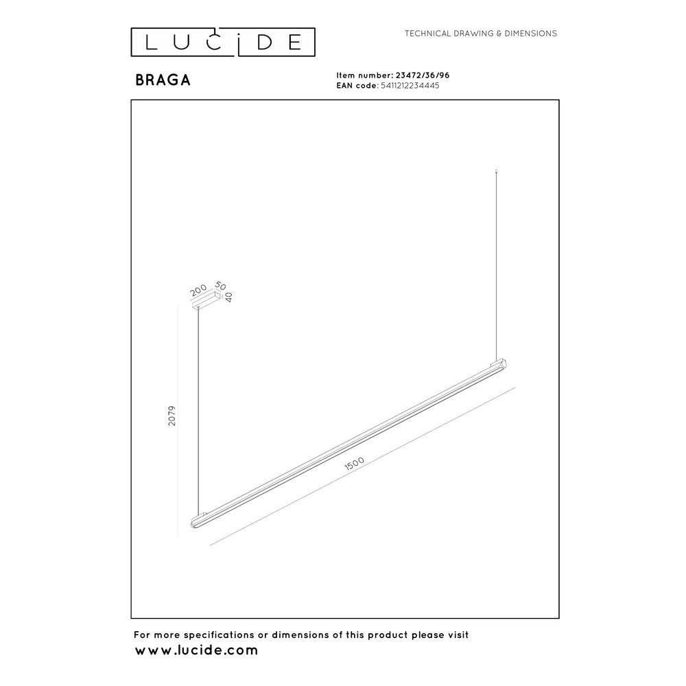 Sleek LED pendant light Braga 150cm - champagne Premium by Lucide 5411212234445
