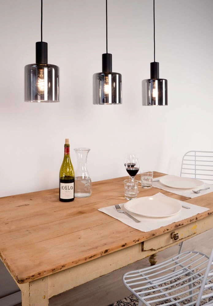 Smoke Glass Pendant Light Gorosiba 3-light black with smoke glass Eglo 9002759987534
