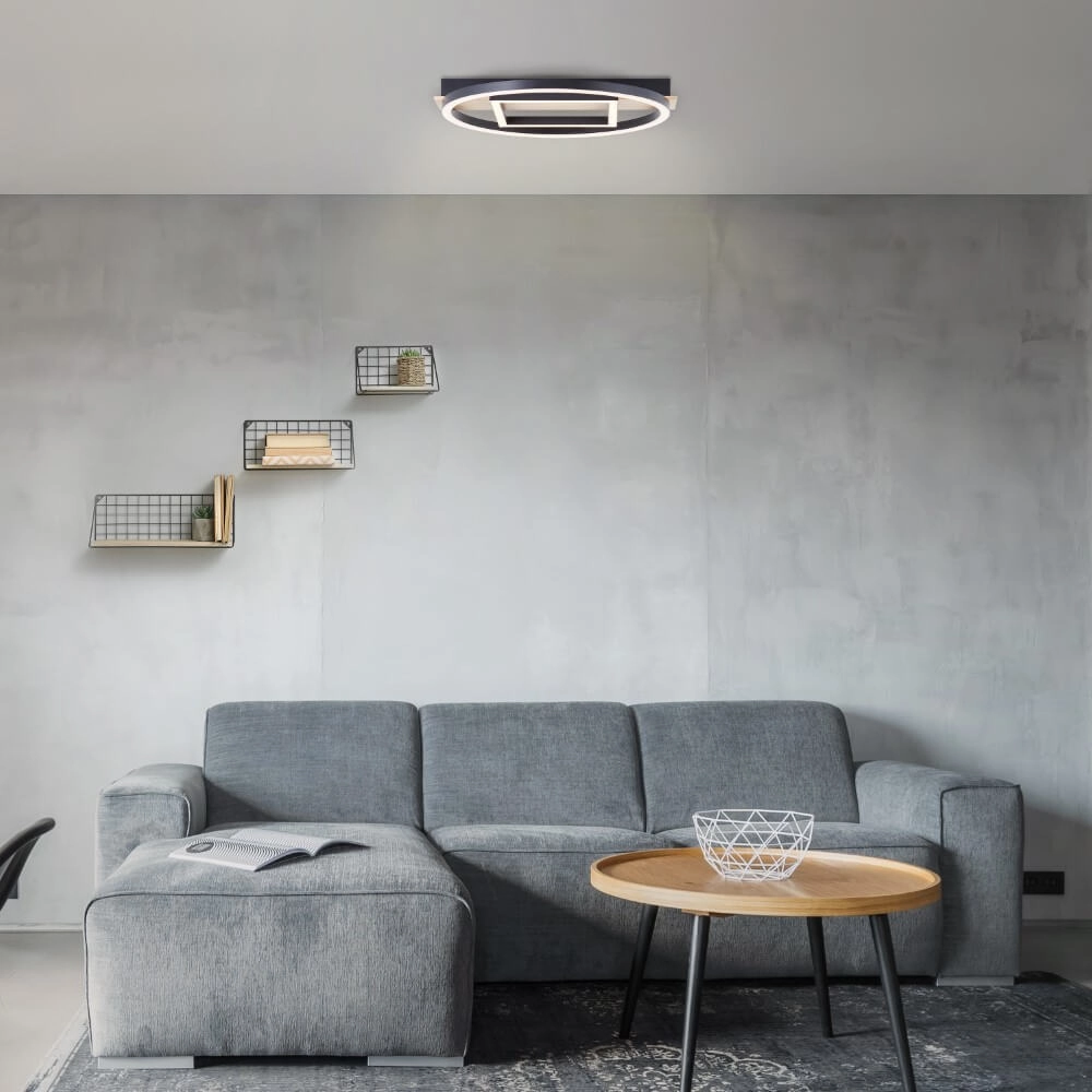 Ceiling light Maureen Ø 37cm with black square with wood Brilliant 4004353420092