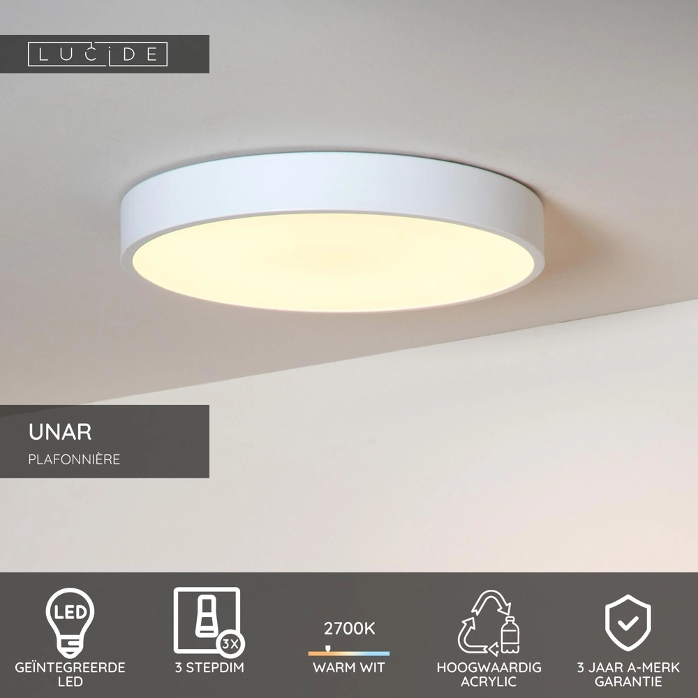 Ceiling light Unar Ø 39.5cm - 2700K - white Lucide 5411212792037