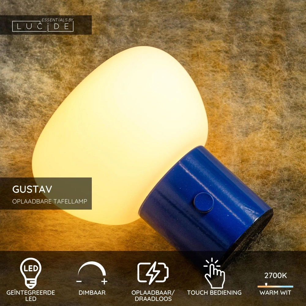 Table lamp rechargeable Gustav blue Lucide 5411212442031