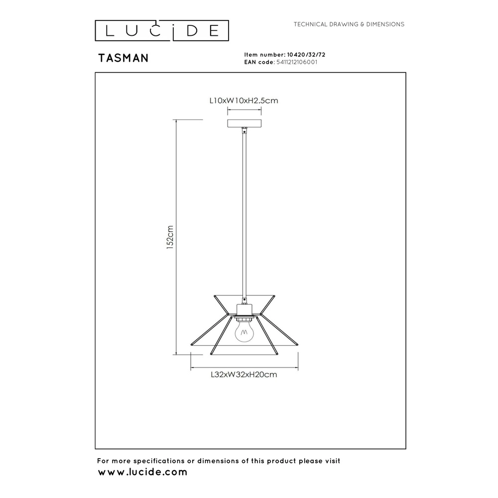 Pendant lamp Tasman Rattan Lucide 5411212106001