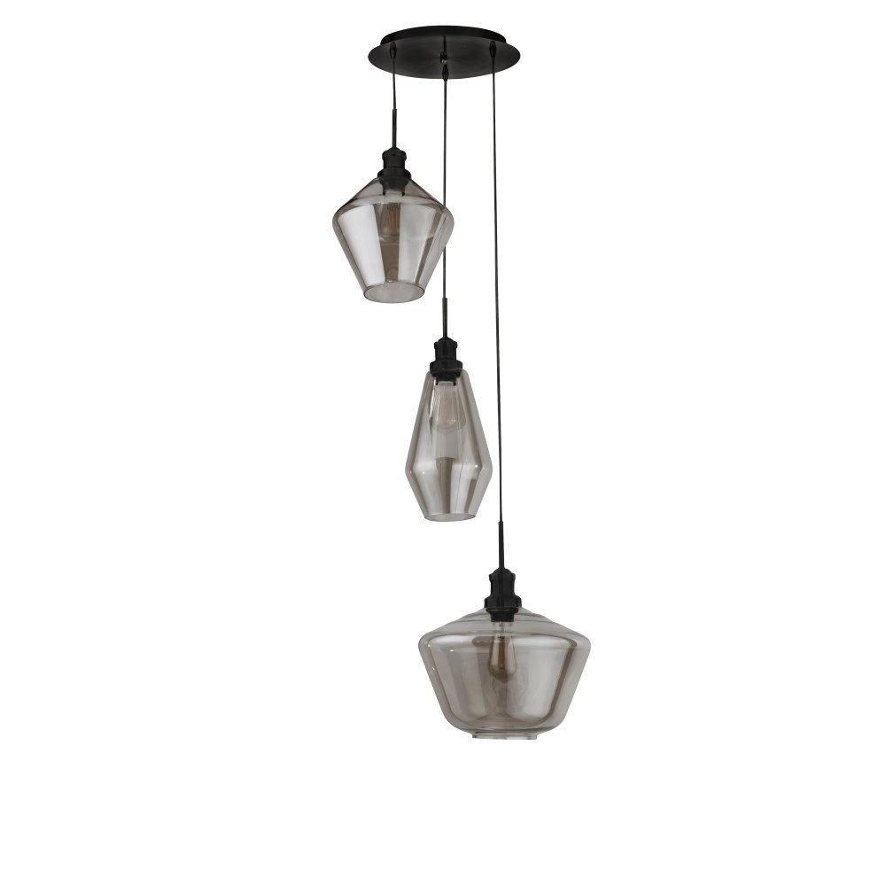 Vide pendant lamp Mia 3-light black with smoke glass Searchlight 5053423158686