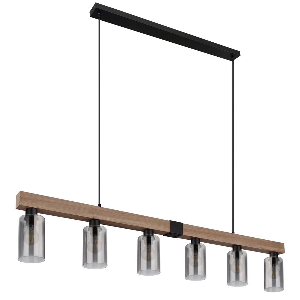 Pendant lamp Hadera 6-light black with smoke glass Globo 9007371443253
