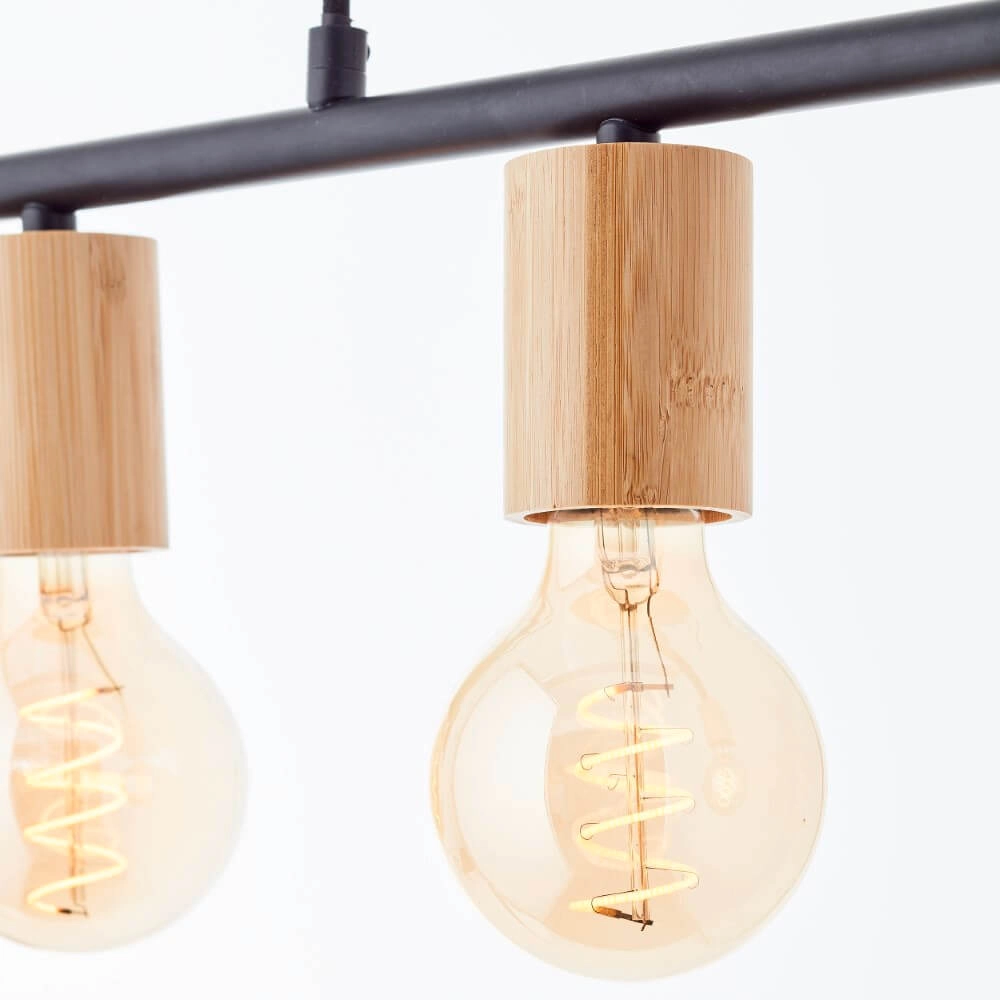 5-light pendant lamp Kerry black with wood Brilliant 4004353408960