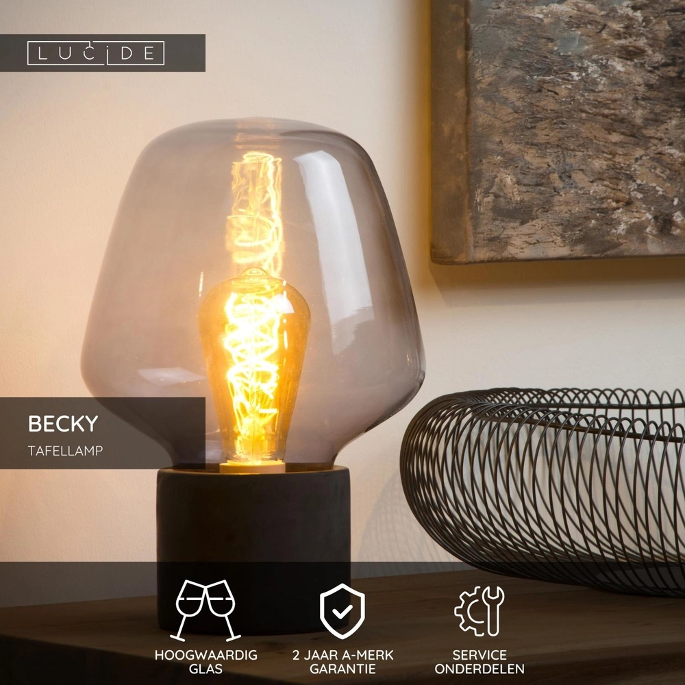 Table lamp Becky black with smoke glass Lucide 5411212450753