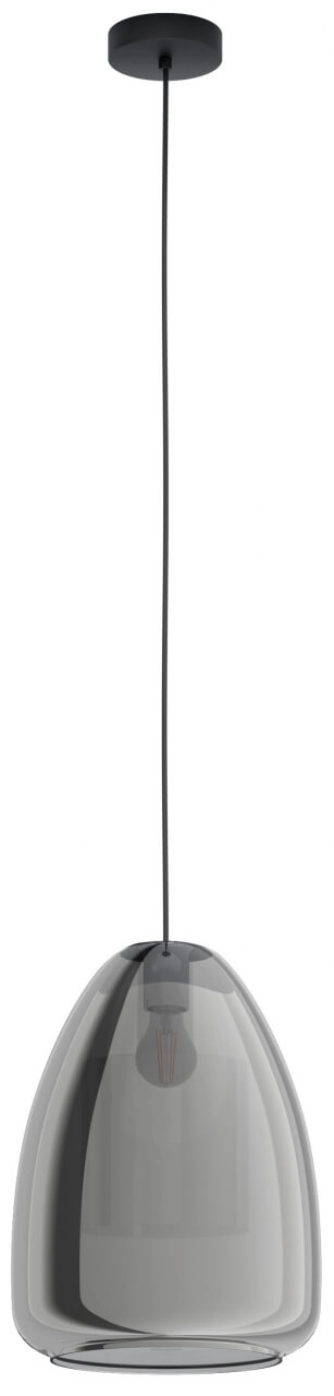 Glass hanging lamp Chelvey black with smoke glass