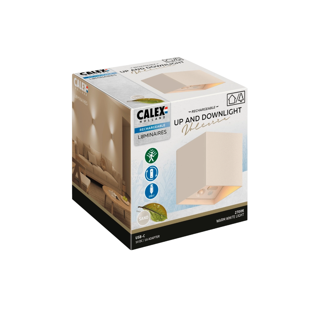 Up & downlighter Volterra sand brown USB-C rechargeable Circle 8712879163817