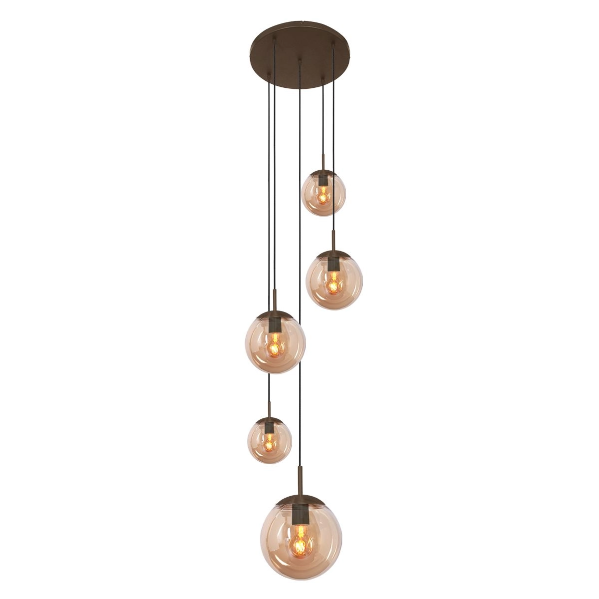 5-light vide pendant lamp Bollique Cocoa with amber glass Steinhauer 8712746187175