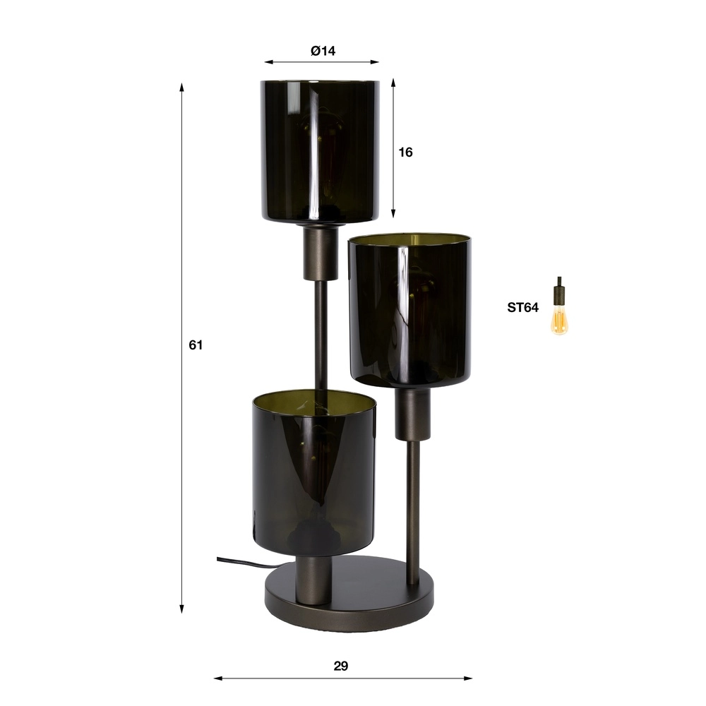 Design tafellamp Sepiora 3-lichts sienna bruin Lyora 8716803515321
