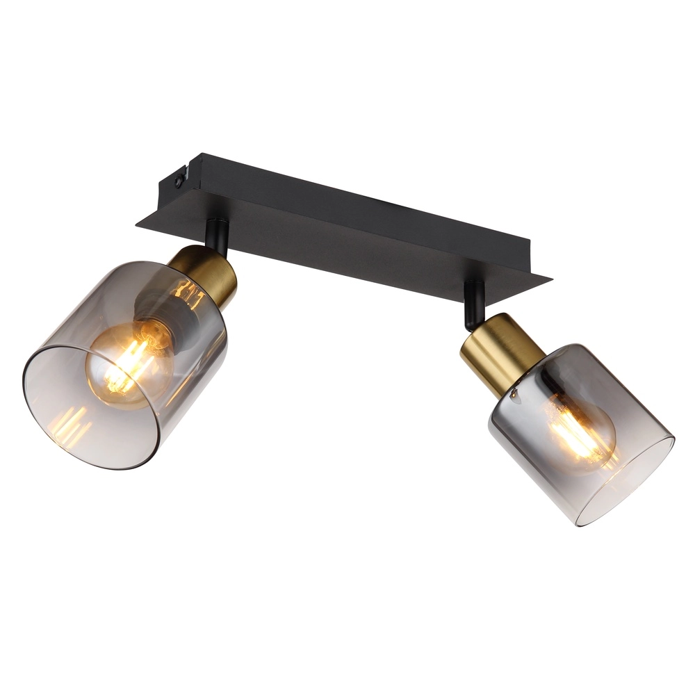 2-light ceiling lamp Hollsy black with smoke glass