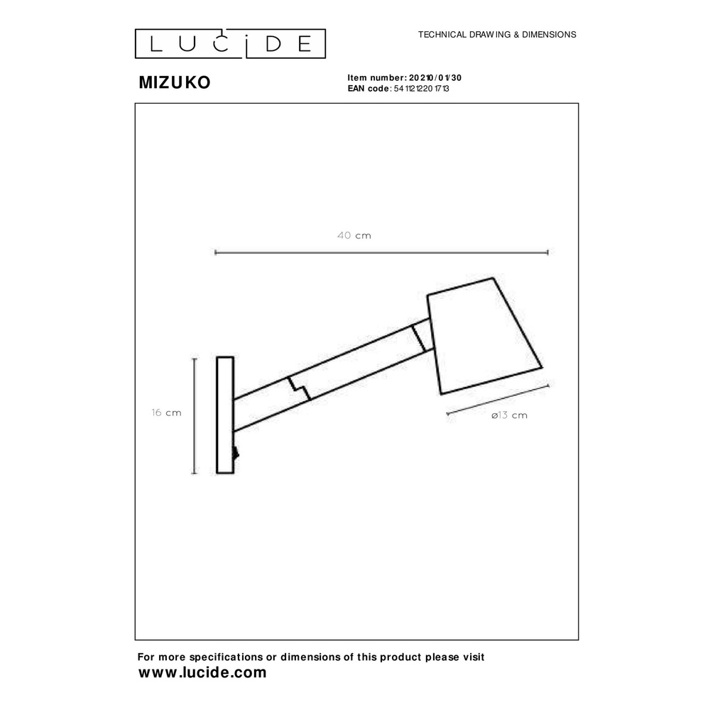 Black wall lamp Mizuko Design Lucide 5411212201713