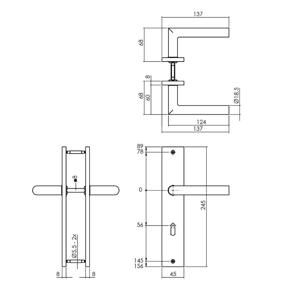 Door handle Bastian Keyhole 56mm brass Intersteel 8714186558133