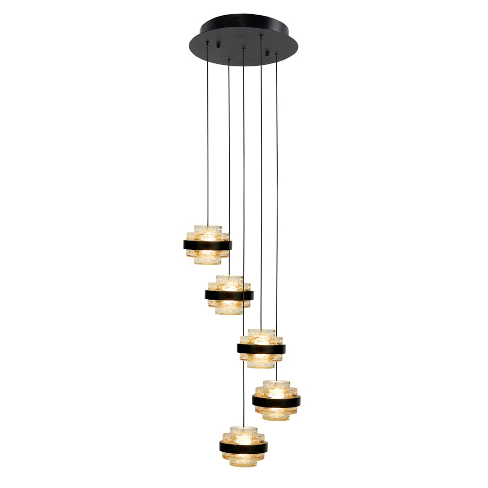 Pendant lamp Dynasty black 3-light amber glass