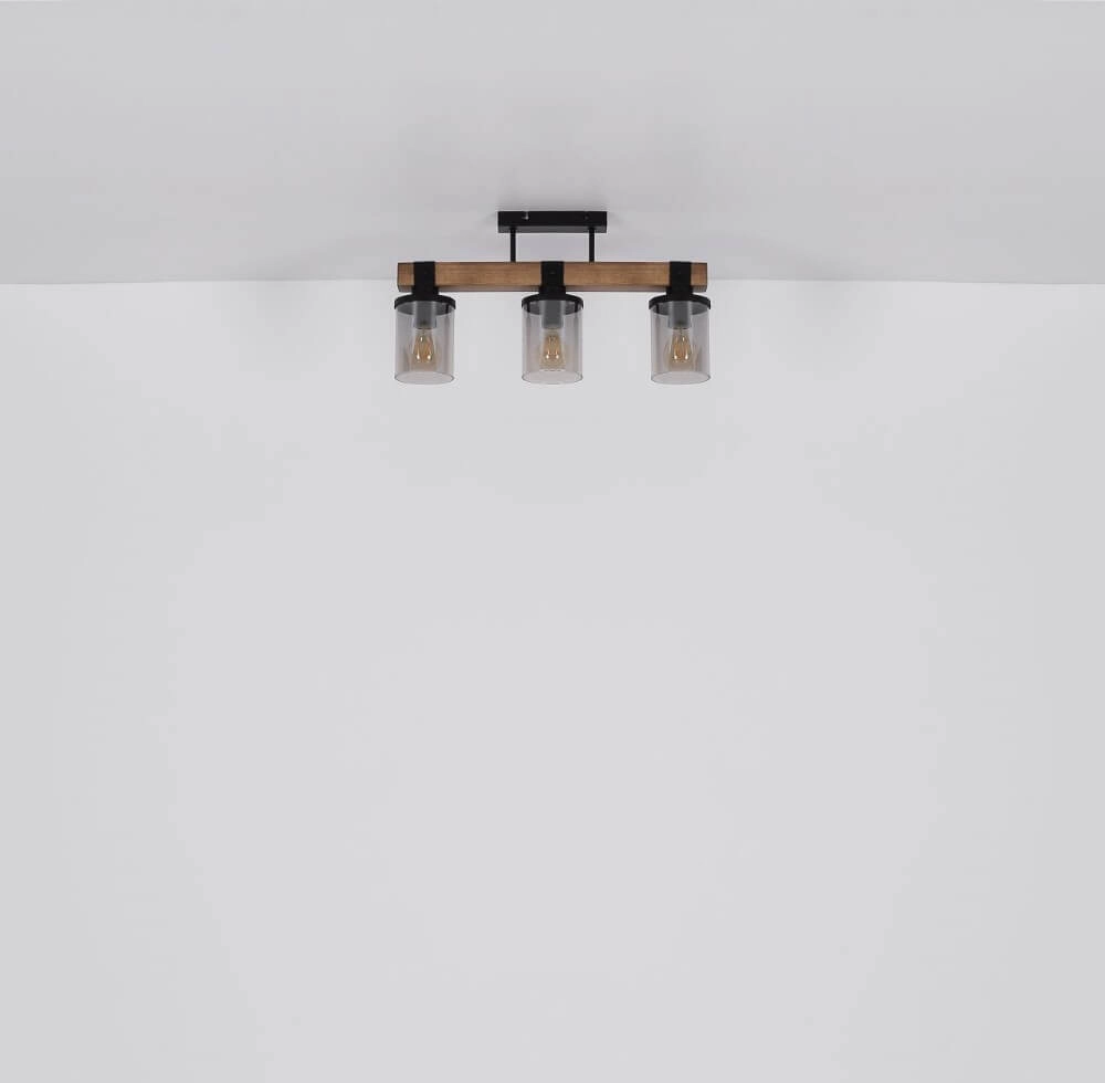 3-light ceiling lamp Lila black with wood Globo 9007371443710