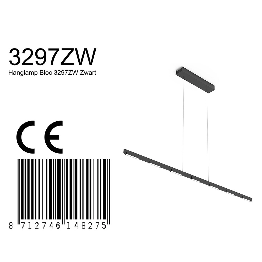 Sleek pendant lamp Bloc black Steinhauer 8712746148275