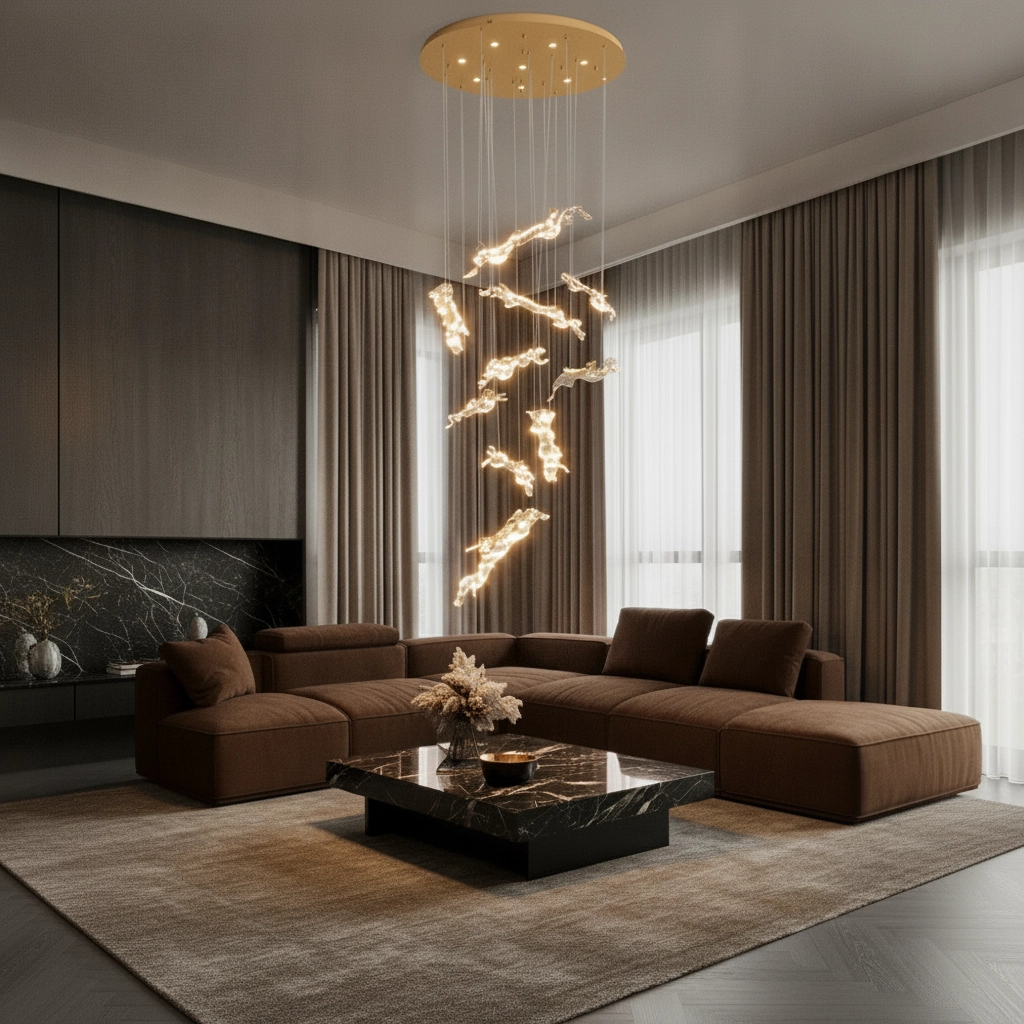 Golden pendant lamp Avesa with clear glass Ø 100cm