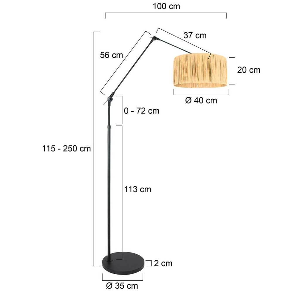 Adjustable floor lamp Prestige Chic black with straw shade Steinhauer 8712746172928