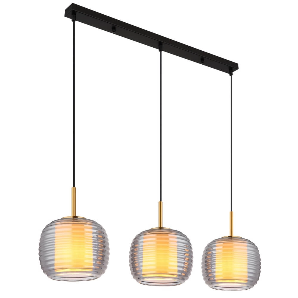 Design pendant lamp Lampigna black with amber glass 3-lights
