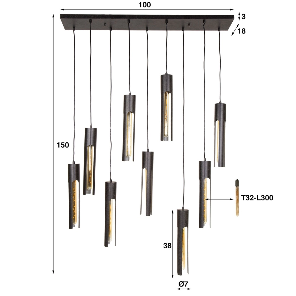9L pendant light Tube black - E27 Lyora 8716803511361