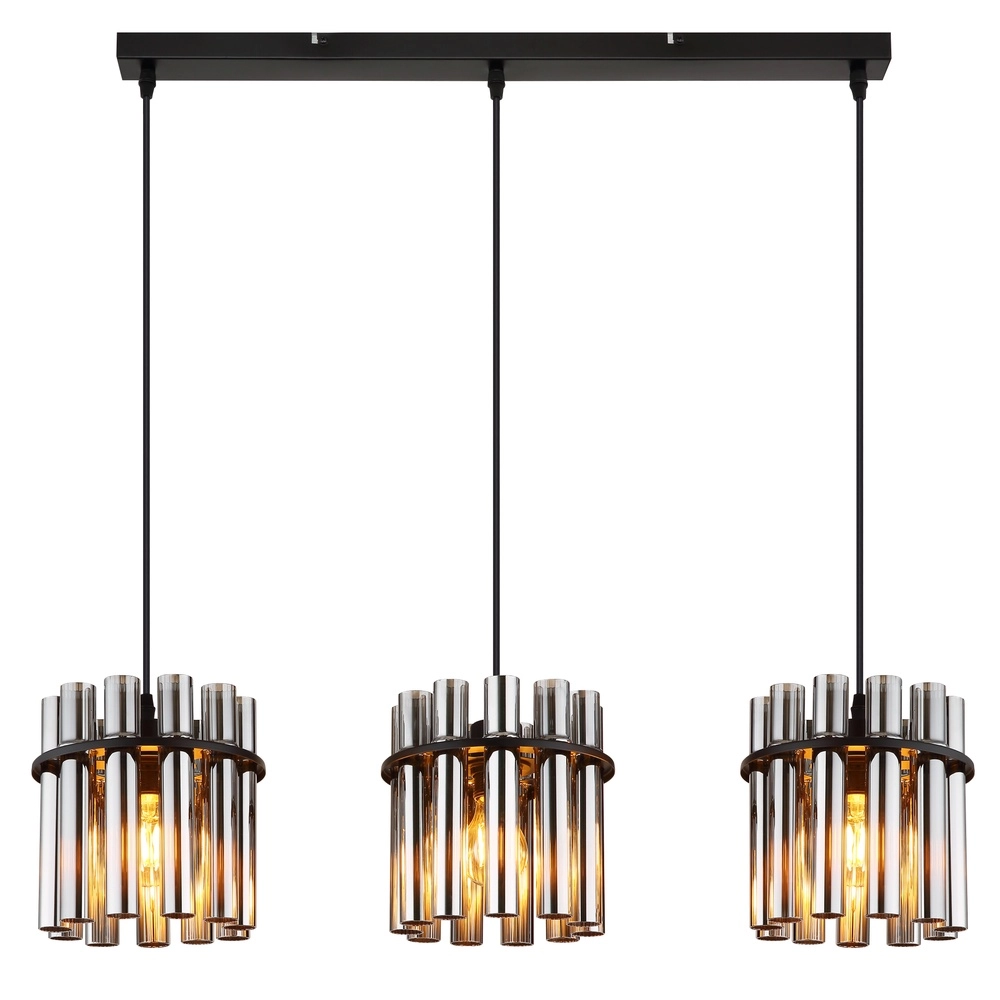 3-light pendant lamp Gorley II black with glass rods Globo 9007371589111