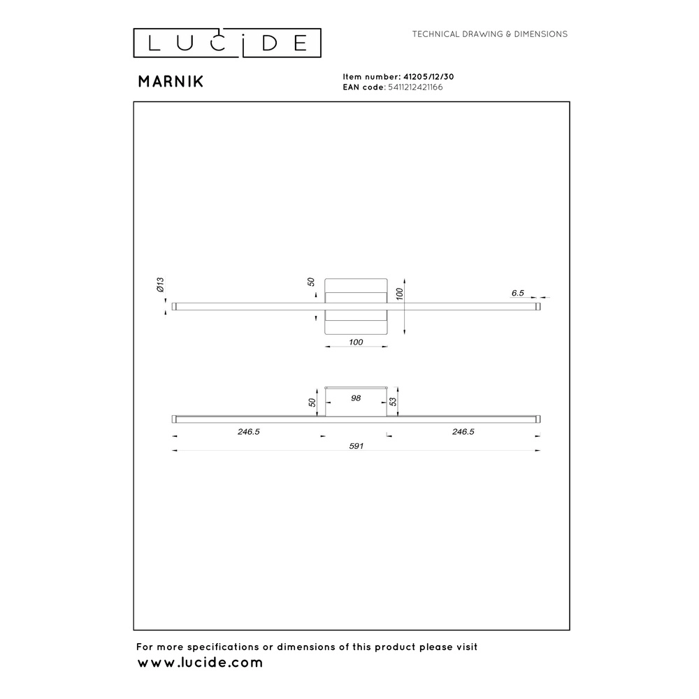 Wall lamp Marnik 59cm black Premium by Lucide 5411212421166