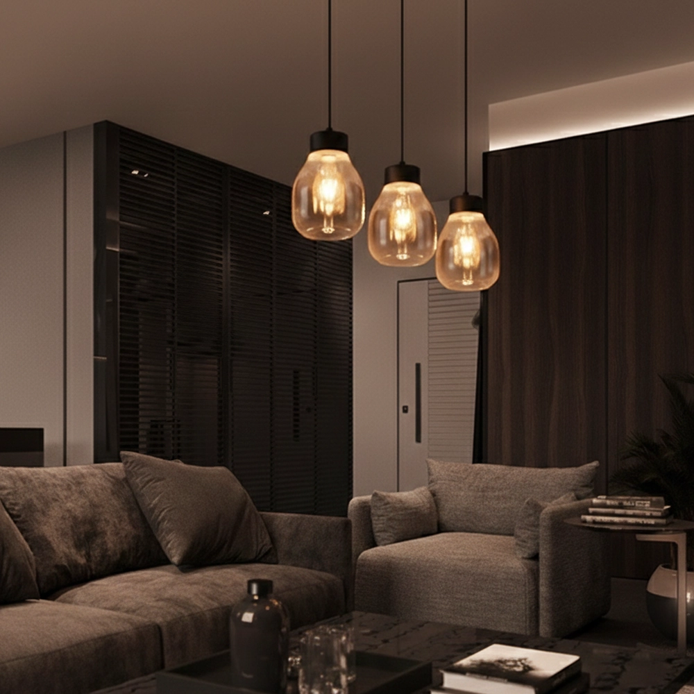 Pendant lamp Blacu 3-light black straight