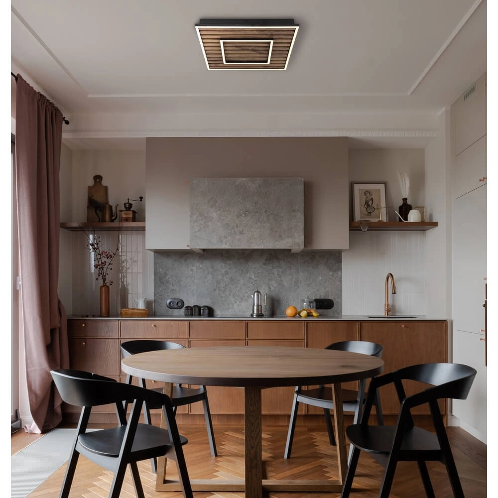 Ceiling lamp Woody black with wood square 30cm Globo 9007371507573