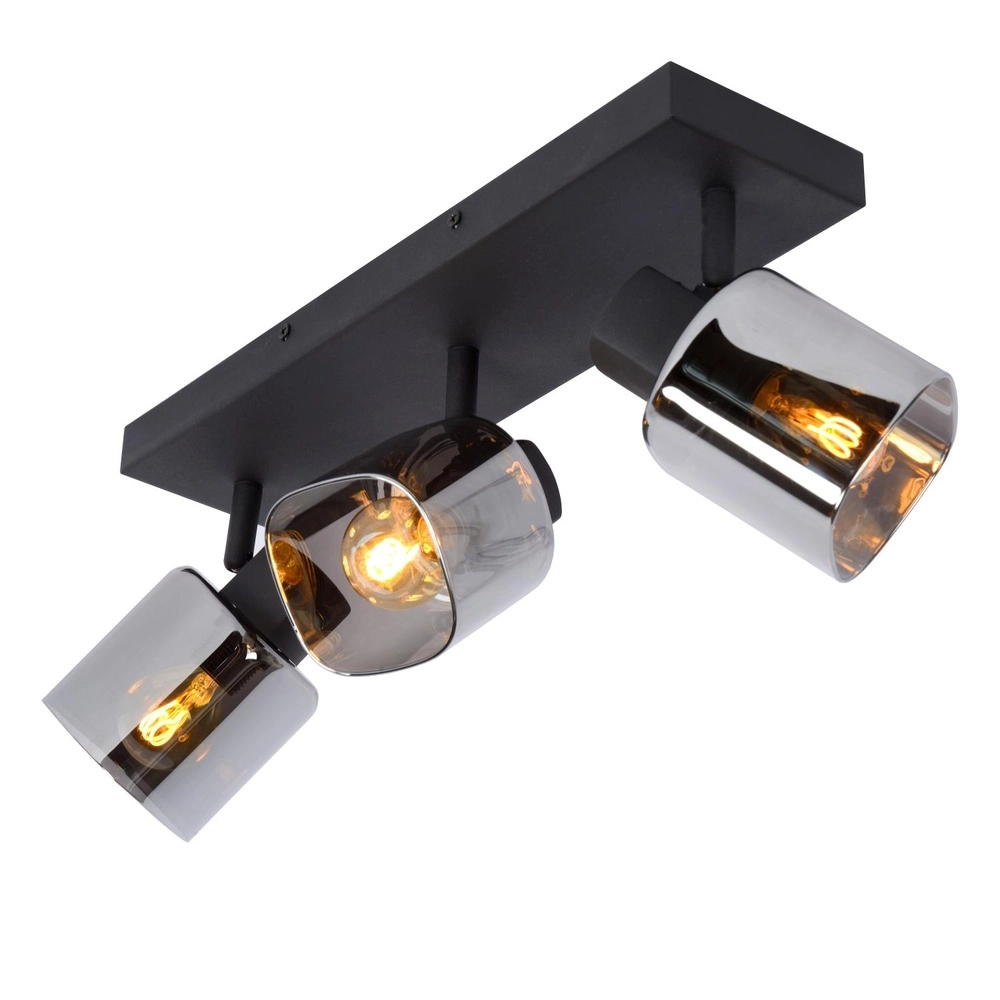 Ceiling lamp Alion 3-light black with smoke glass Lucide 5411212177001