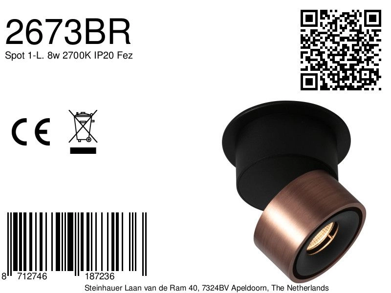 Sleek surface-mounted spot Fez Bronze only Steinhauer 8712746187236